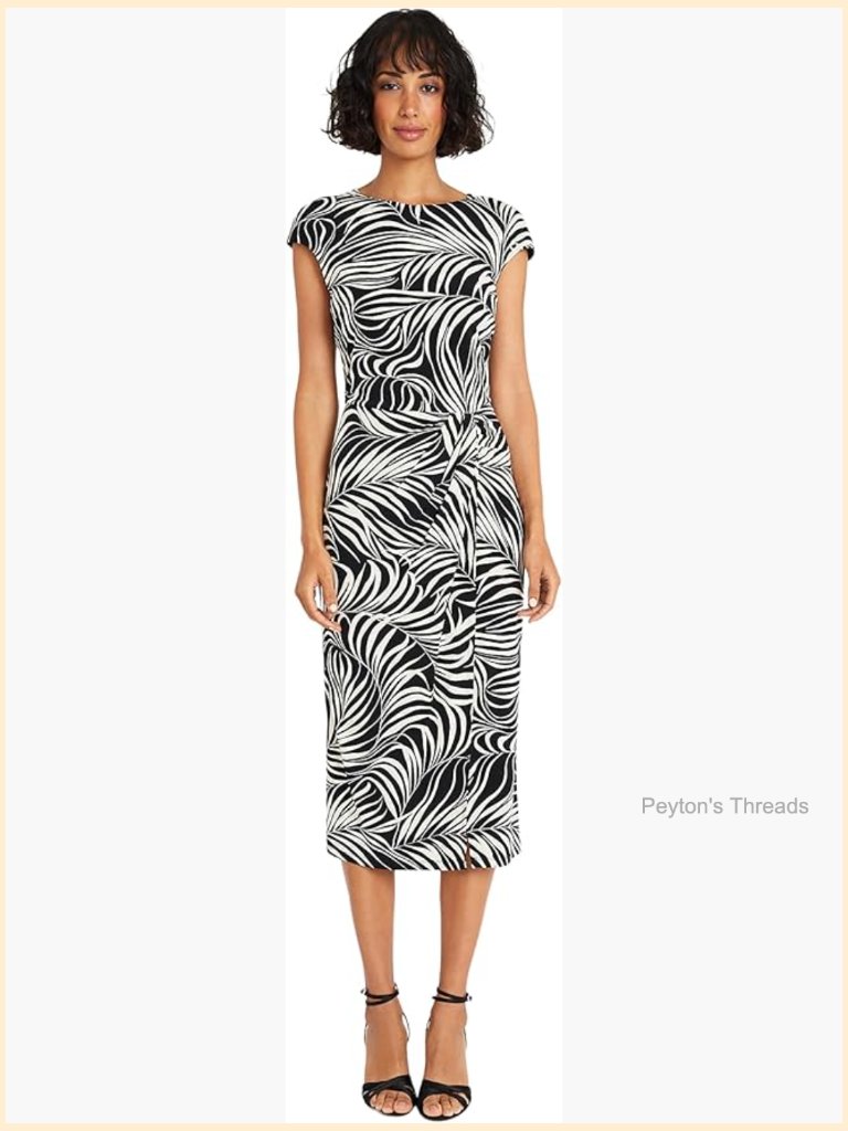 Cap Sleeve Midi Cocktail Dress With Jewel Neck For Date Night & Parties